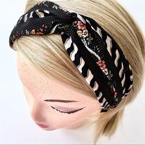 Black Floral Fabric Covered Wide Headband NWT